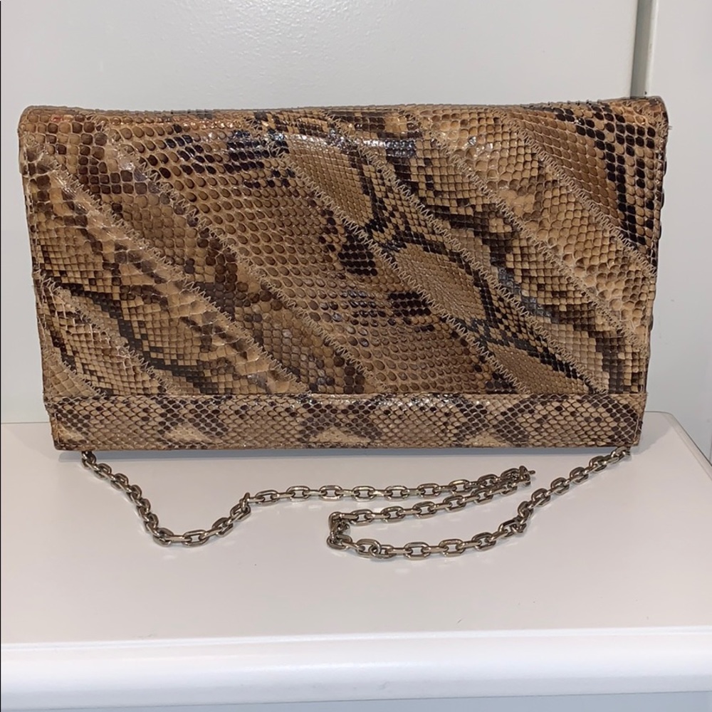 Vintage snake leather bag with silver chain.